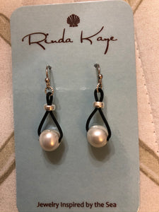 Pearl and leather earrings with sterling silver accents
